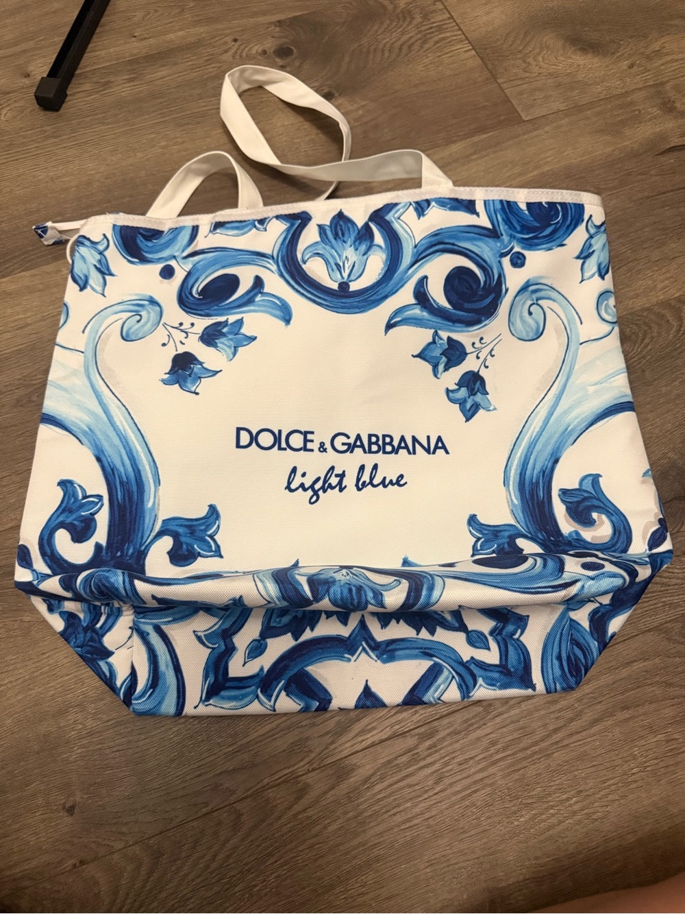 Dolce & Gabbana White and Light Blue Baroque Canvas Tote